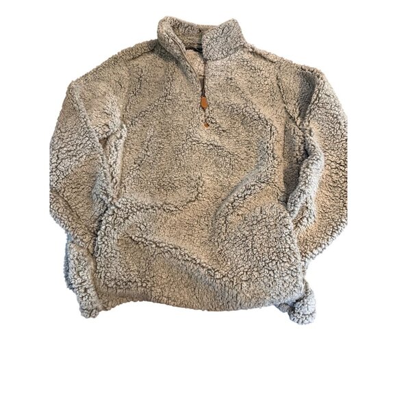 Katydid Jackets & Blazers - Katydid Gray Fleece Sherpa Quarter Zip Pullover Leather Zipper Pull Pockets Sz M